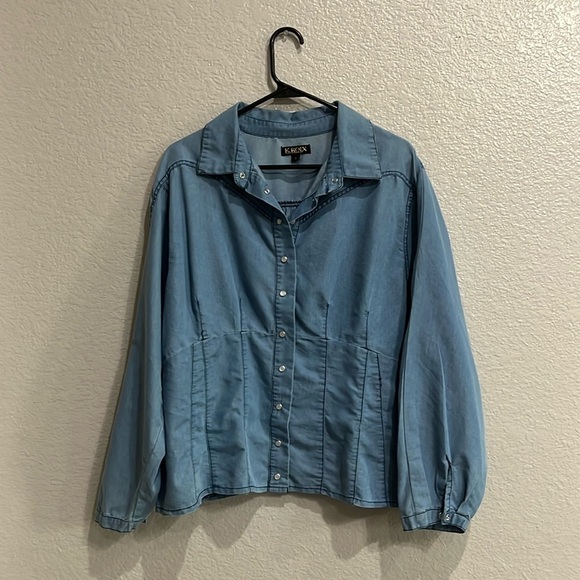 Kroix Womens Size 1X Long Sleeve Shirt Jean Look Pearl Snap - Picture 1 of 10